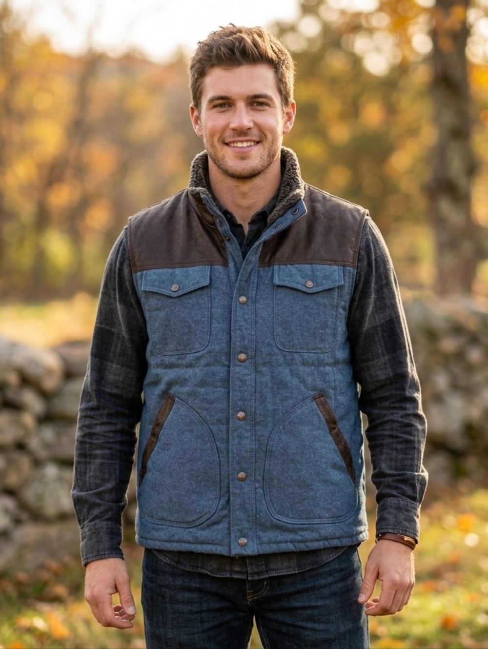 Red Head Ranch Vest Mens‎ Large Western Denim Yoke Chore Work Farming Utility